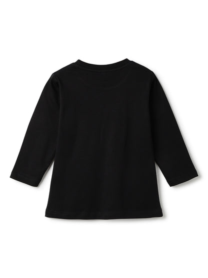 Girls Cotton Black Printed T-Shirt