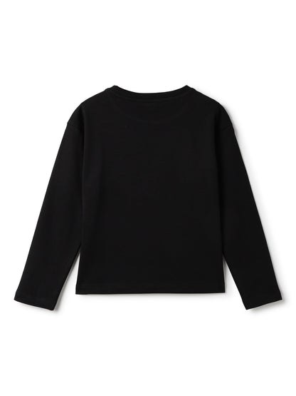 Boys Black Cotton Printed T-Shirt