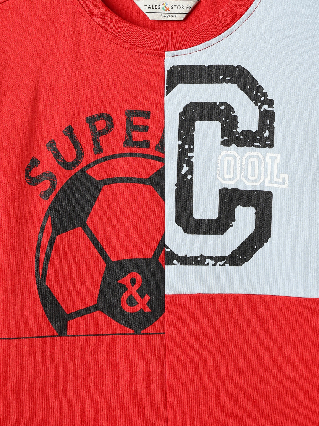 Boys Cotton Red Printed T-Shirt With Black Denim Solid Slim Fit Joggers