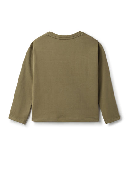 Boys Cotton Cotton Embroidered Olive T-Shirt