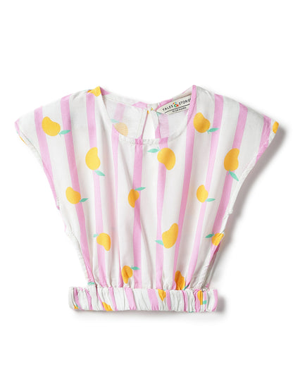Girls Viscose Pink Printed Sleeveless Casual Top