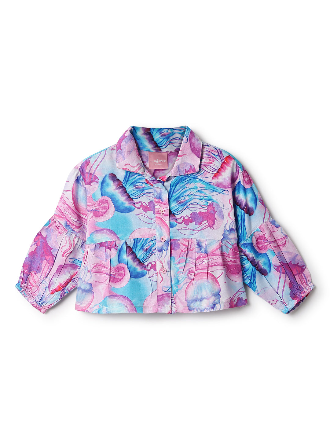 Girls Pink & Blue Viscose Print Shirt