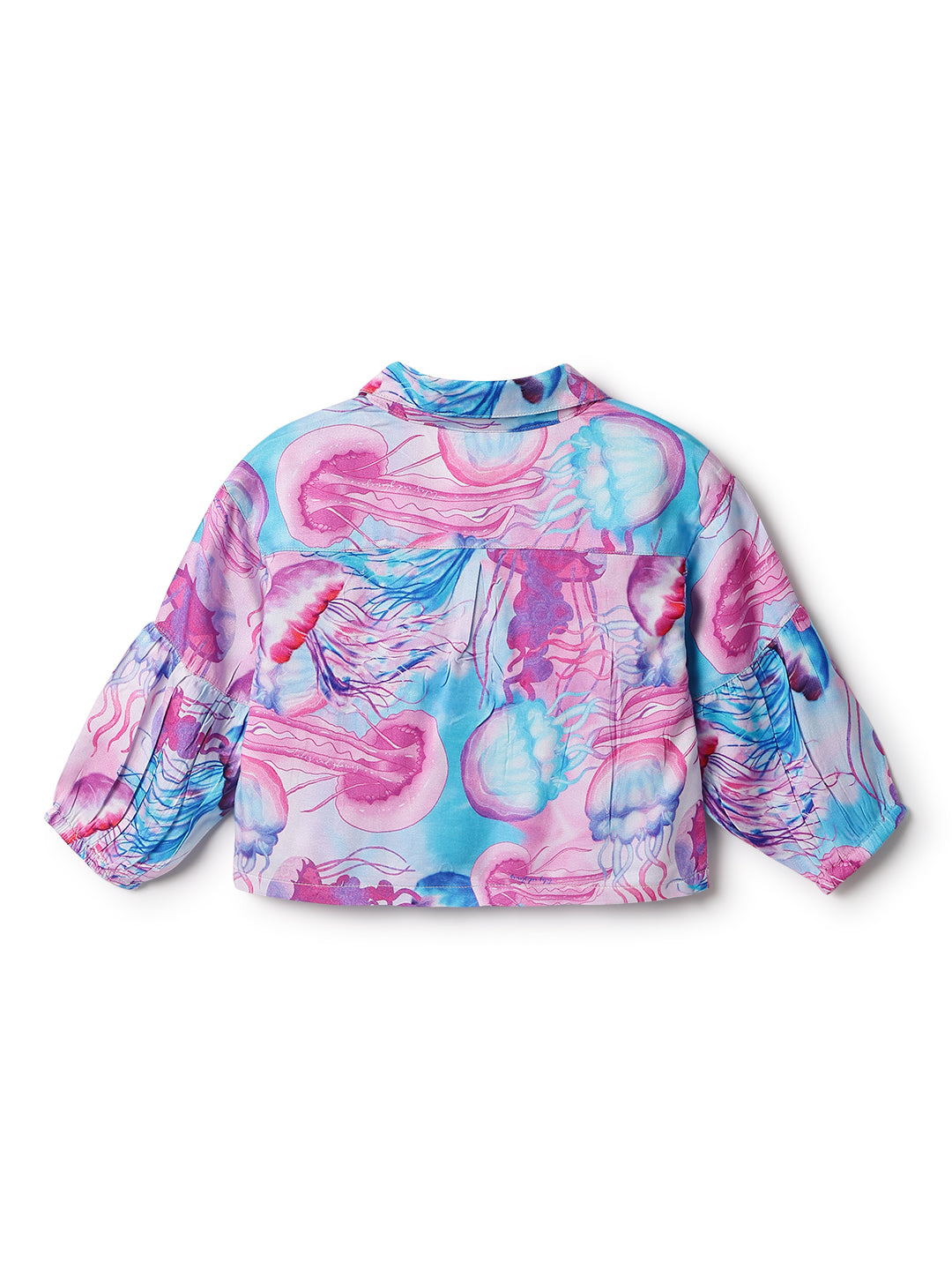 Girls Pink & Blue Viscose Print Shirt