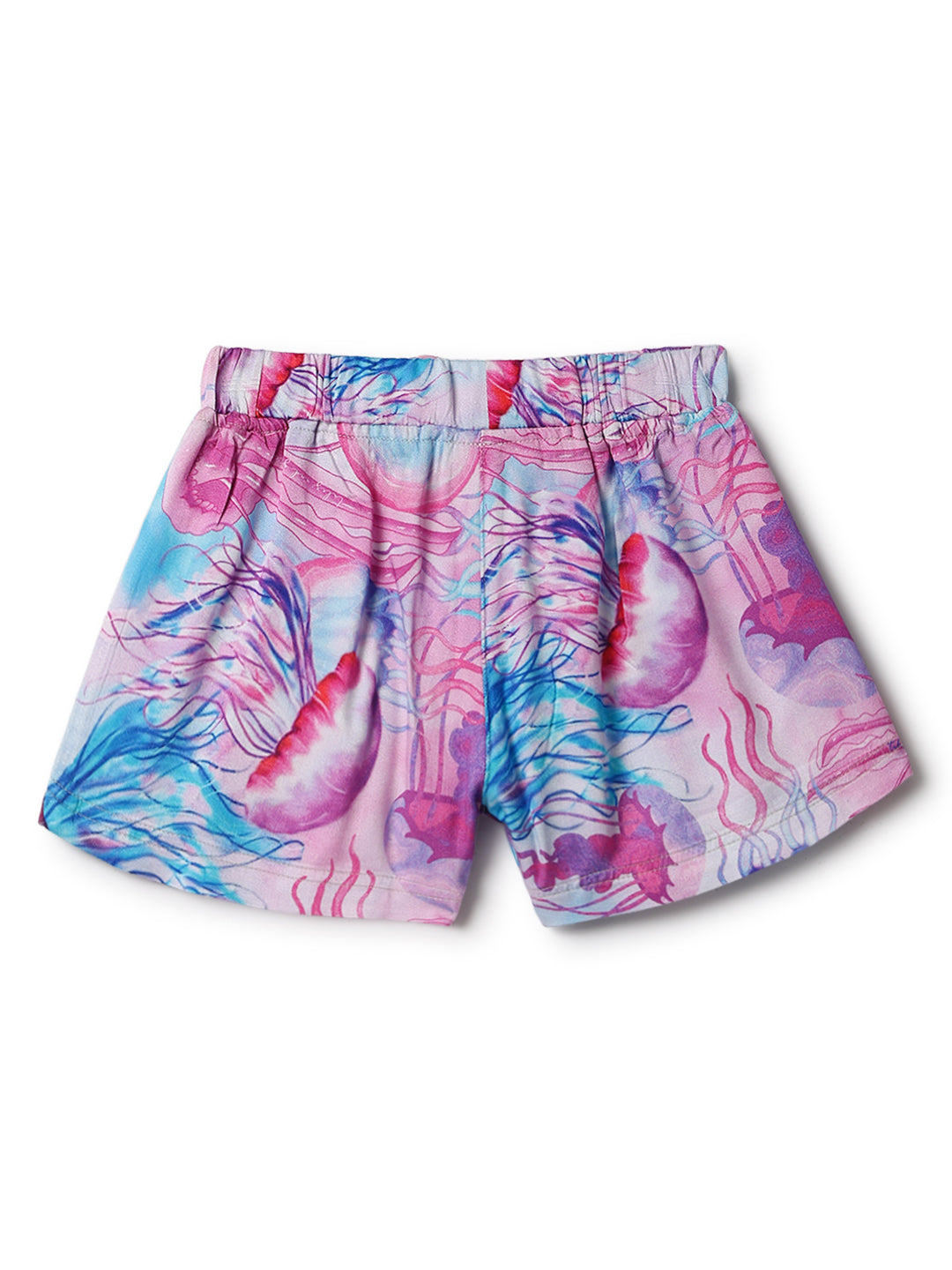 Girls Pink & Blue Viscose Print Shorts