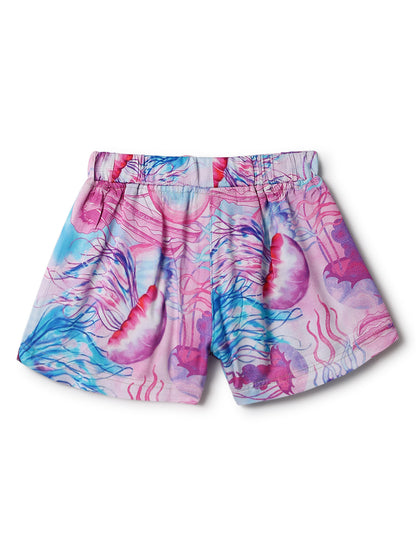 Girls Pink & Blue Viscose Print Shorts