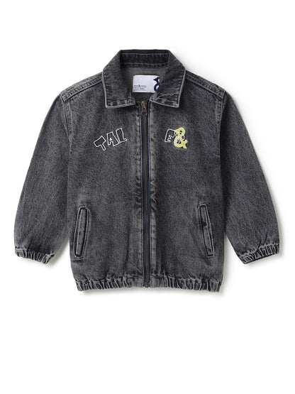 Boys Grey Denim Jacket with Zip Closure