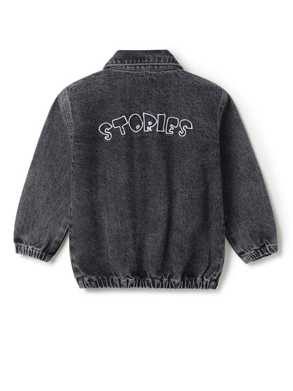 Boys Grey Denim Jacket with Zip Closure