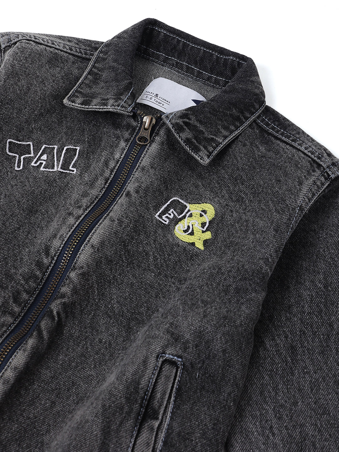 Boys Grey Denim Jacket with Zip Closure