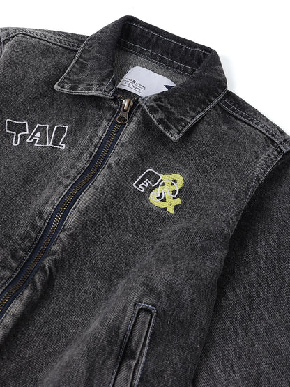 Boys Grey Denim Jacket with Zip Closure