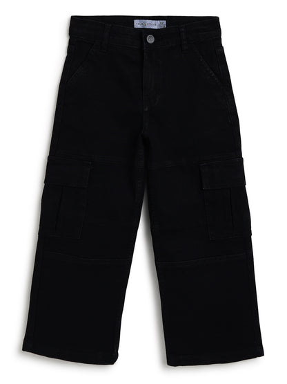 Boys & Girls Unisex Black Baggy Fit Stretchable Denim Cargo Jeans