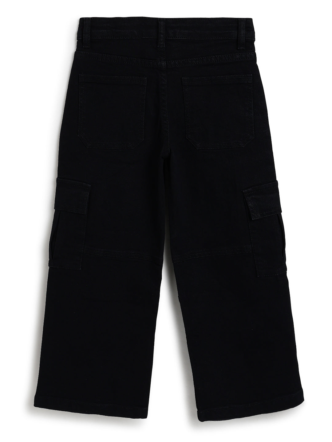Boys & Girls Unisex Black Baggy Fit Stretchable Denim Cargo Jeans