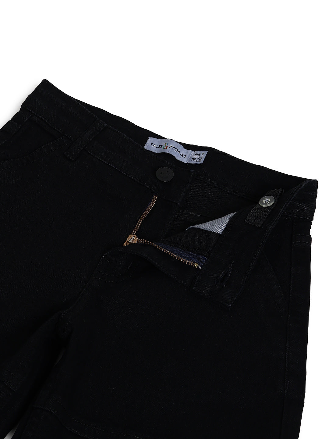 Boys & Girls Unisex Black Baggy Fit Stretchable Denim Cargo Jeans