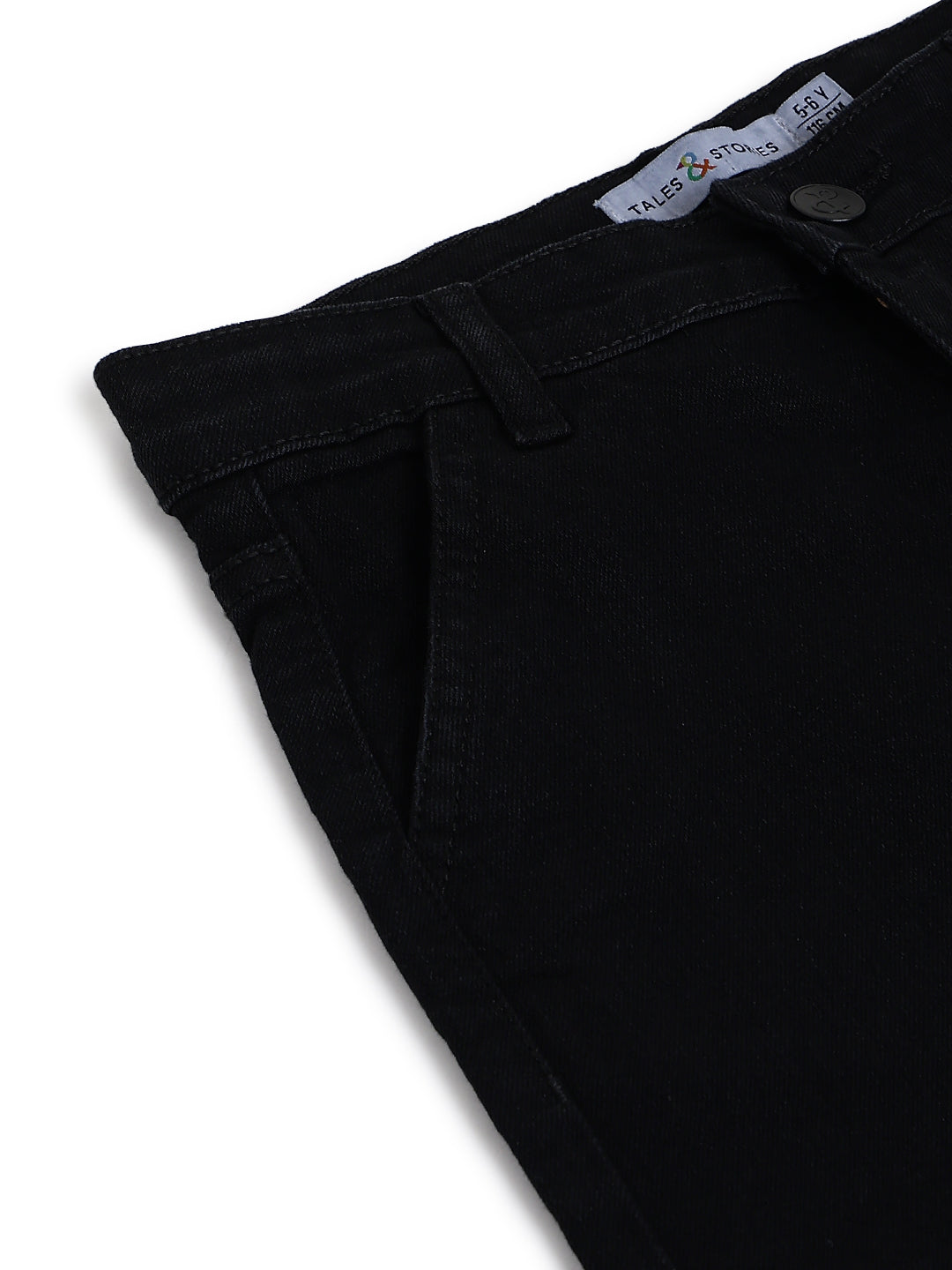 Boys & Girls Unisex Black Baggy Fit Stretchable Denim Cargo Jeans