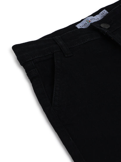 Boys & Girls Unisex Black Baggy Fit Stretchable Denim Cargo Jeans