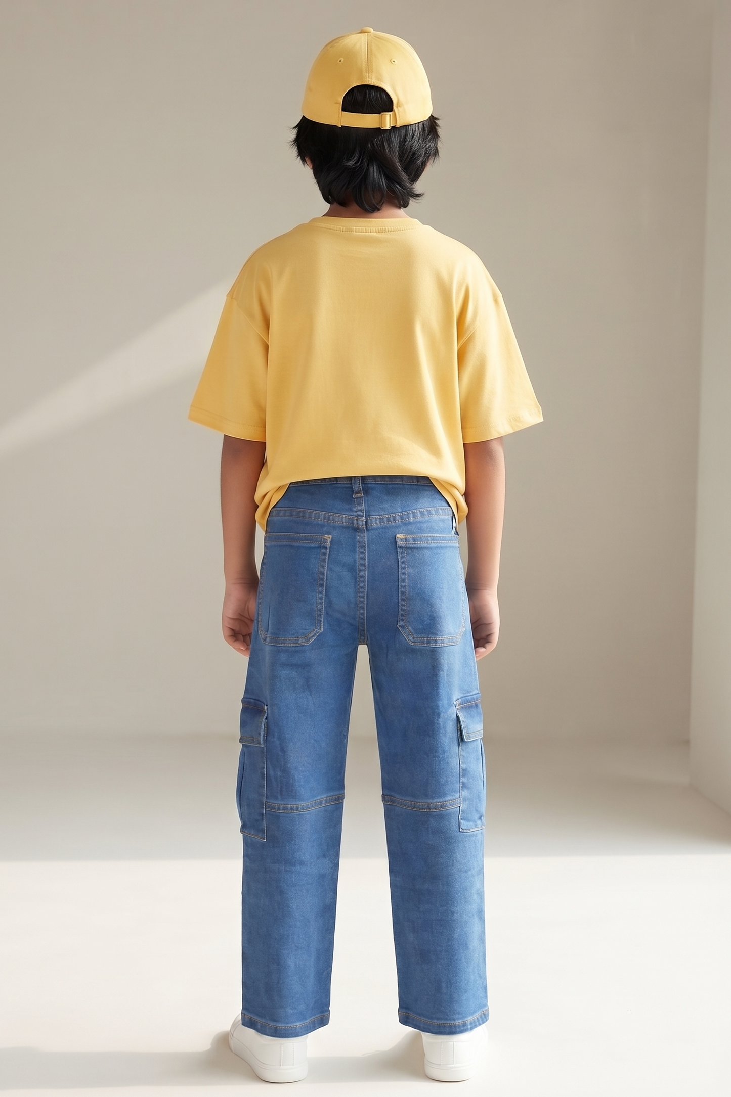 Boys & Girls Unisex Blue Baggy Fit Stretchable Denim Cargo Jeans