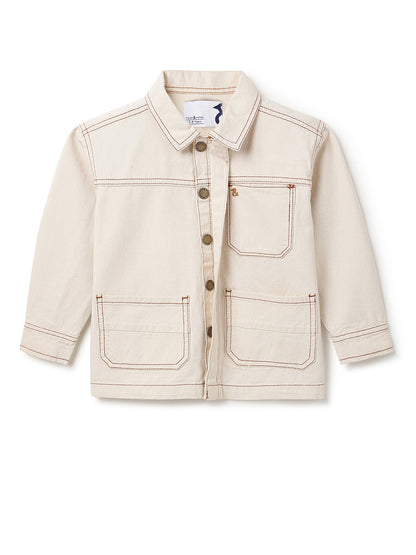 Boys Beige Denim Casual Jacket