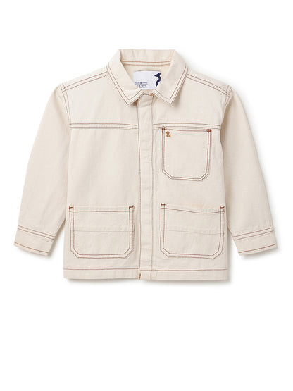 Boys Beige Denim Casual Jacket