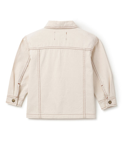 Boys Beige Denim Casual Jacket