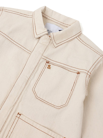 Boys Beige Denim Casual Jacket