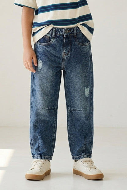 Boys Blue Barrel Fit Denim Jeans