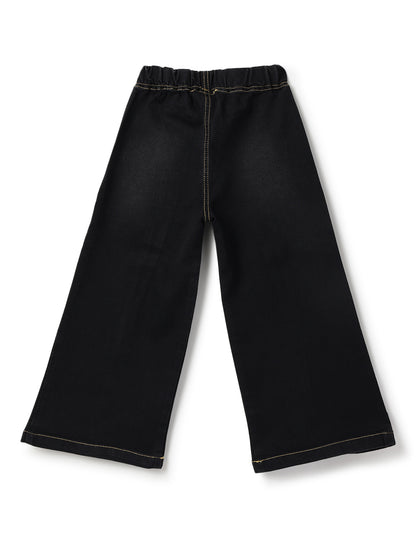 Girls Black Denim Elephant Leg Fit Jeans