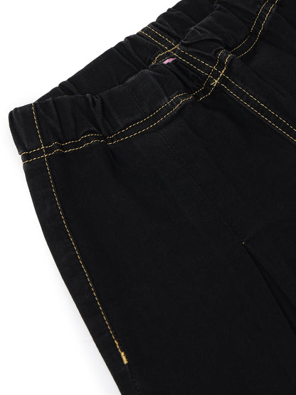 Girls Black Denim Elephant Leg Fit Jeans