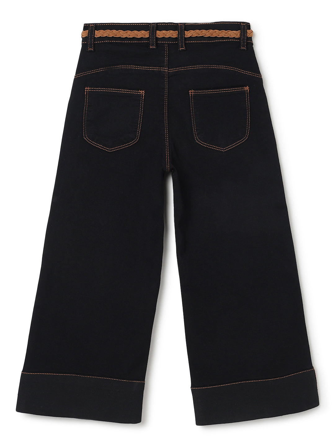 Girls Black Elephant Leg Denim Jeans with Belt