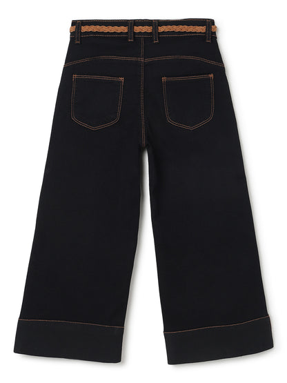 Girls Black Elephant Leg Denim Jeans with Belt