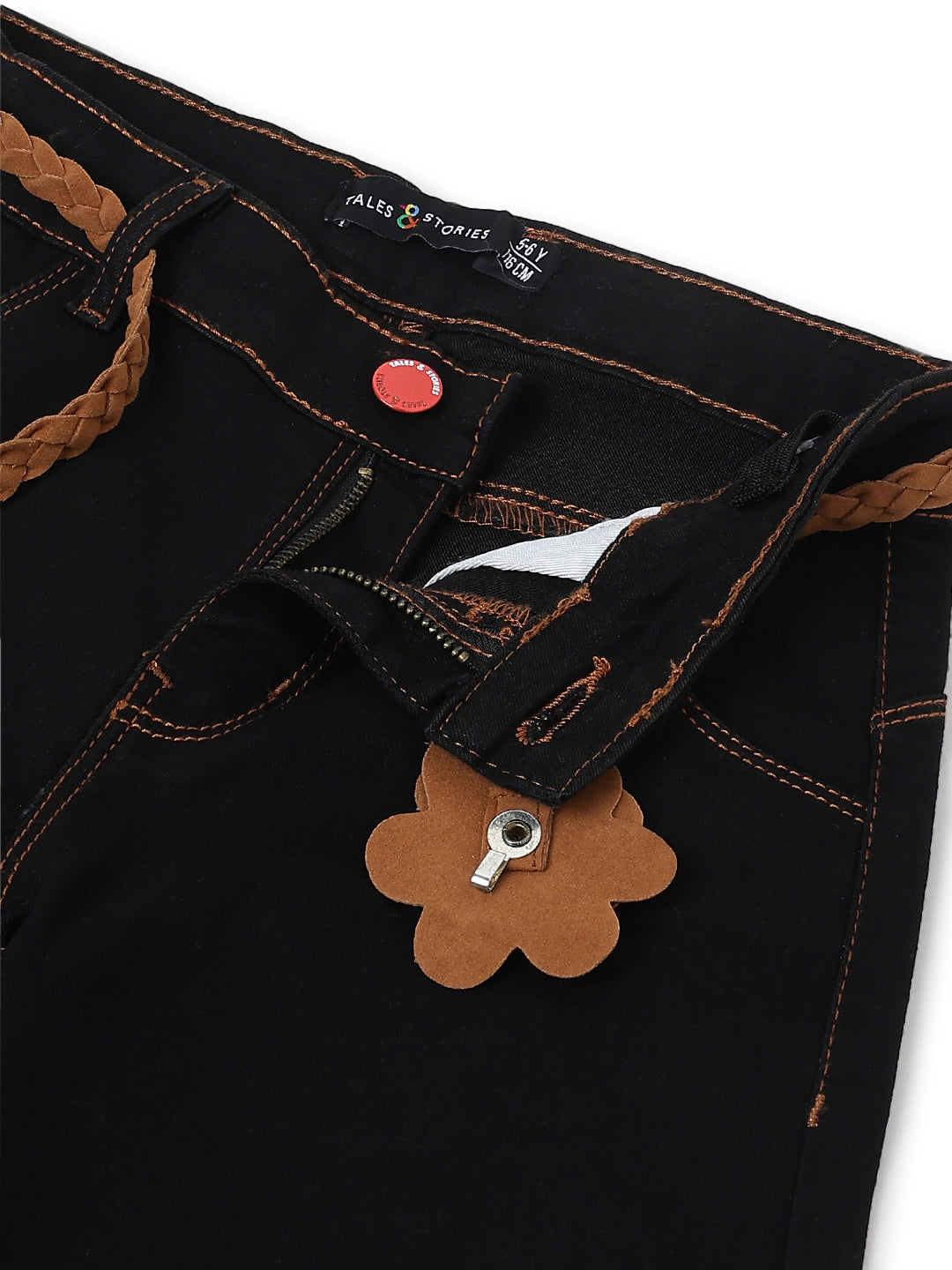 Girls Black Elephant Leg Denim Jeans with Belt