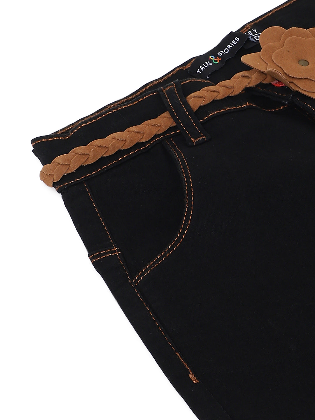 Girls Black Elephant Leg Denim Jeans with Belt