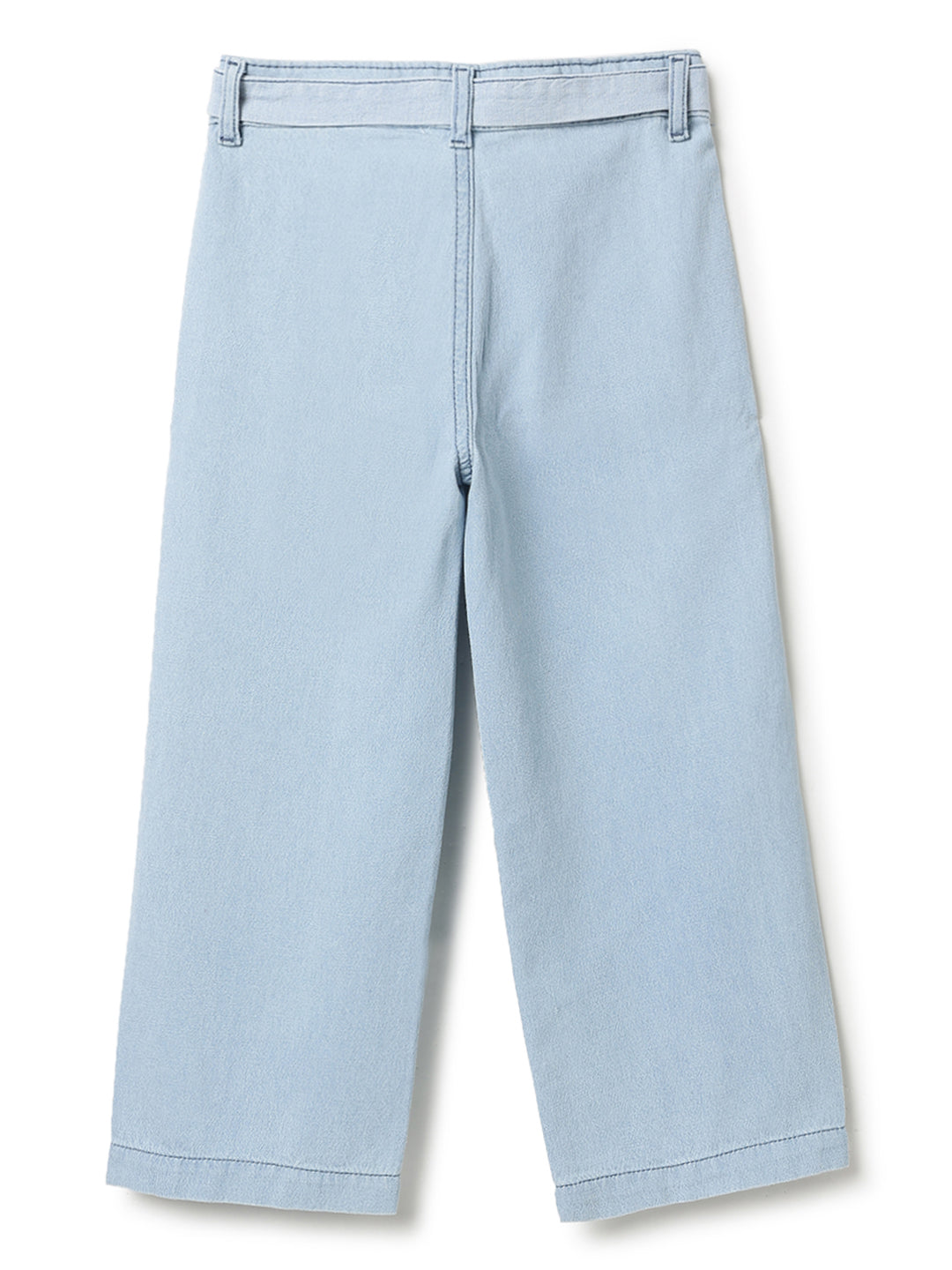 Girls Blue Denim Wide Leg Jeans with Belt