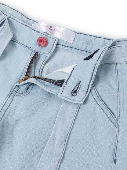 Girls Blue Denim Wide Leg Jeans with Belt