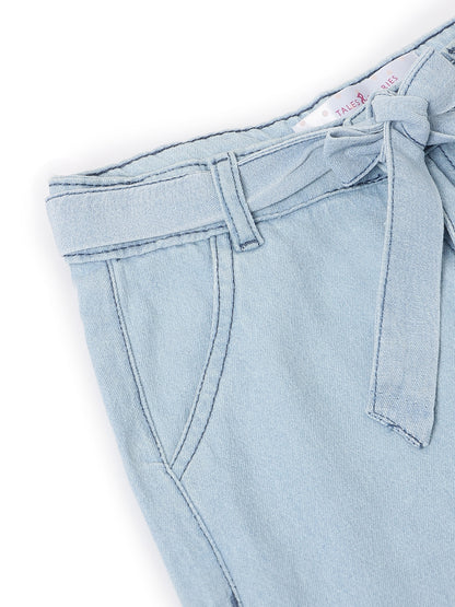 Girls Blue Denim Wide Leg Jeans with Belt