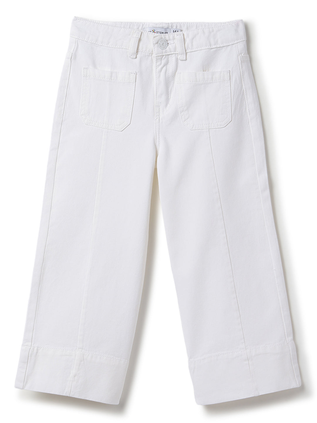 Girls White Denim Wide Leg Fit Jeans