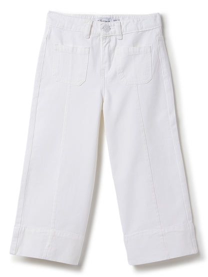 Girls White Denim Wide Leg Fit Jeans
