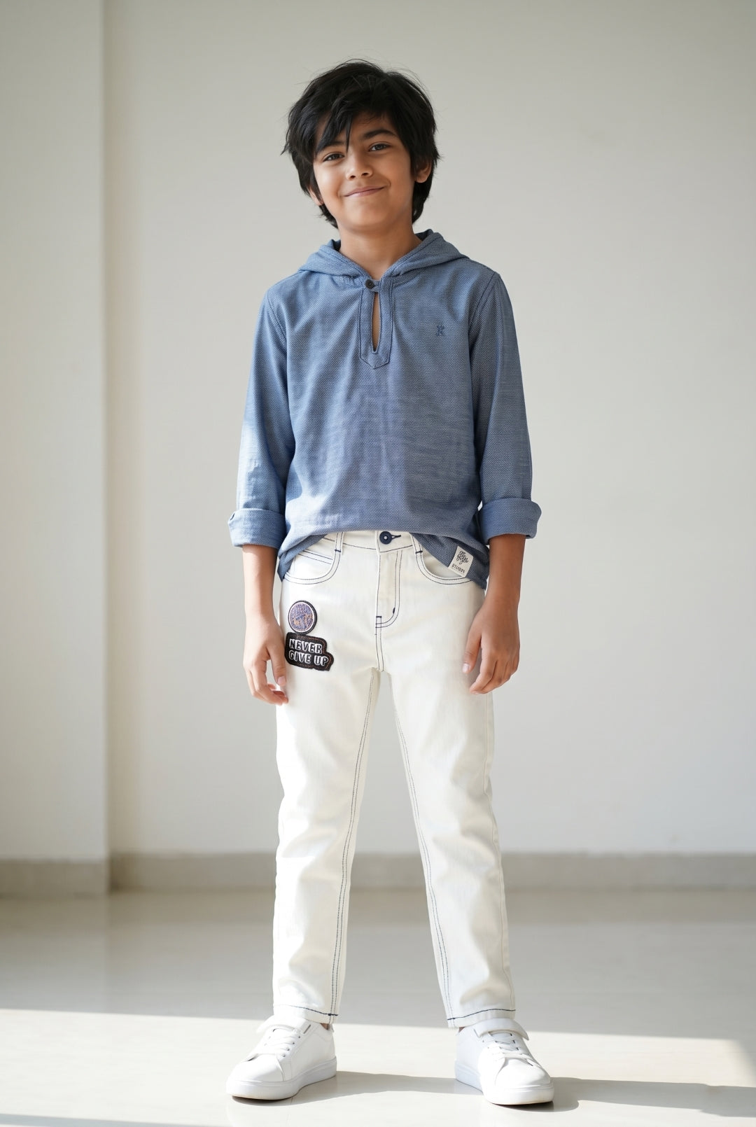 Boys  Cotton Blue Shirt With White Denim Jeans Clothing Set