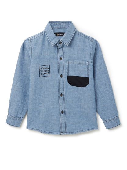 Boys Blue Embroidered Casual Shirt