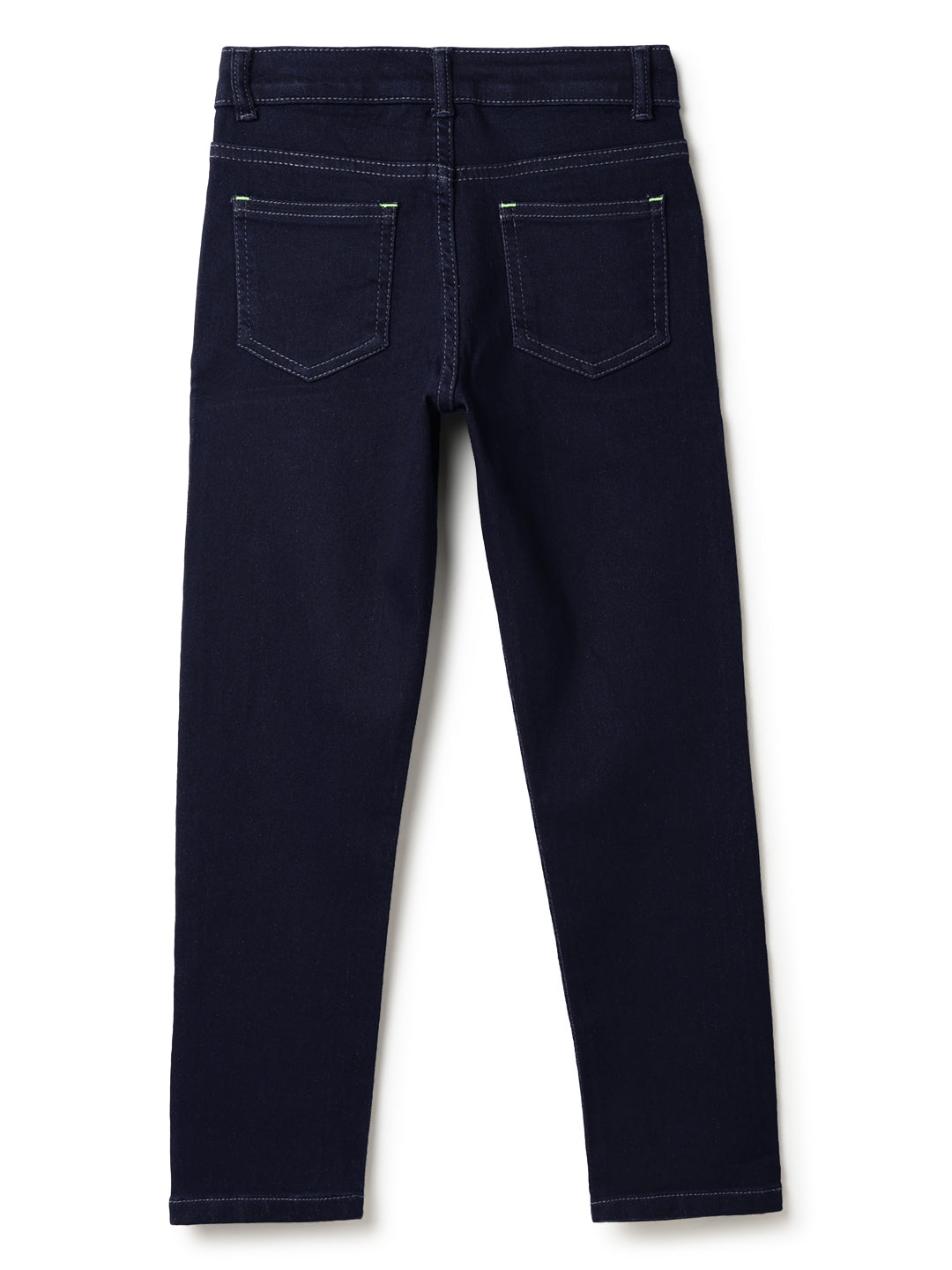 Boys Dark Blue Cotton Polyester Solid Jeans