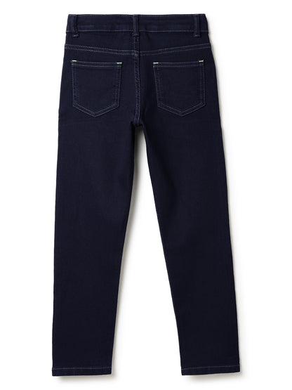 Boys Dark Blue Cotton Polyester Solid Jeans