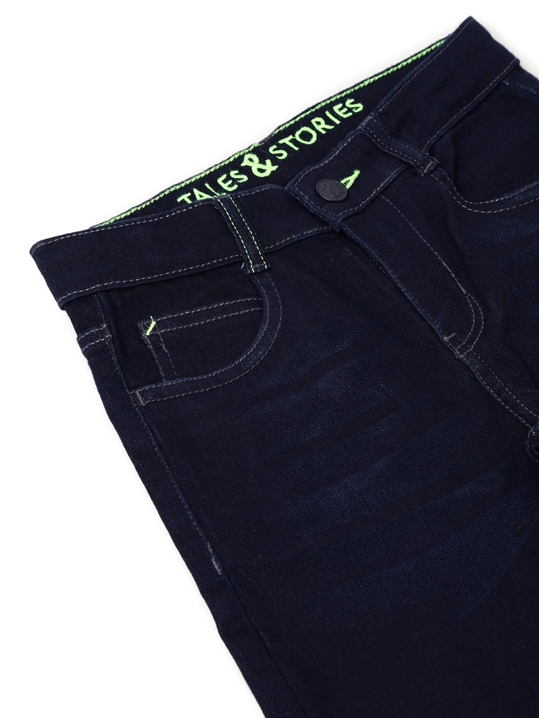 Boys Dark Blue Cotton Polyester Solid Jeans