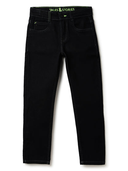 Boys Lycra Black Solid Jeans