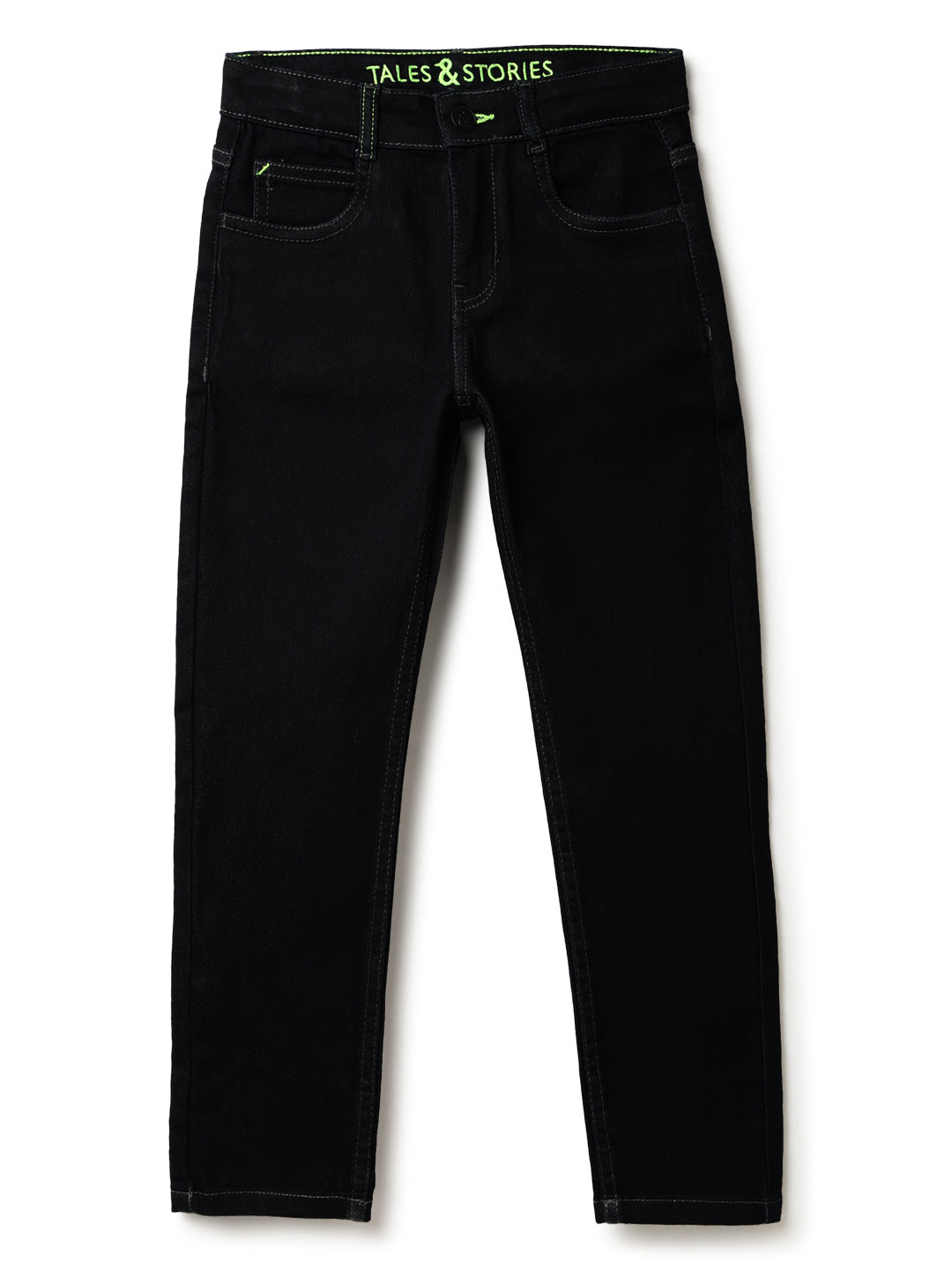 Boys Lycra Black Solid Jeans