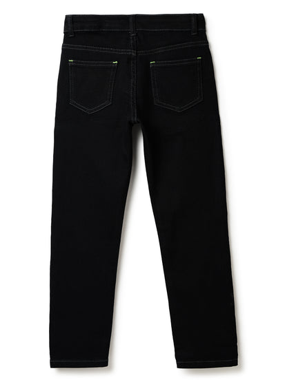 Boys Lycra Black Solid Jeans