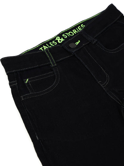 Boys Lycra Black Solid Jeans
