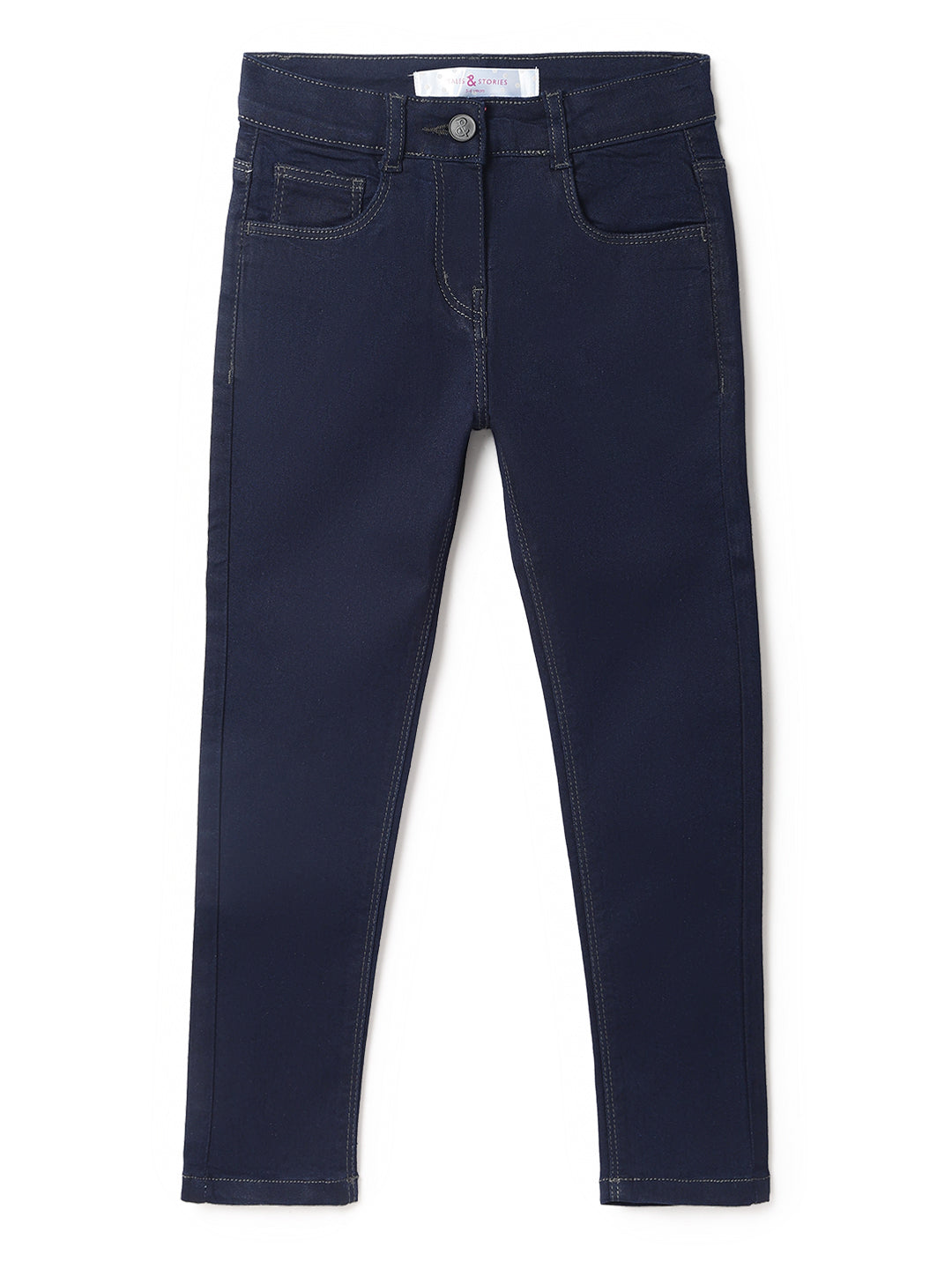 Girls Dark Blue Lycra Washed Slim Fit Jeans