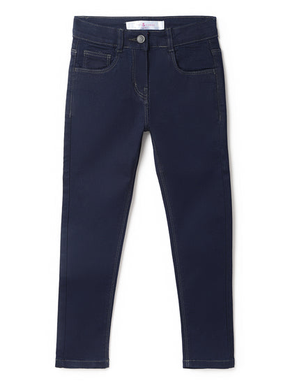 Girls Dark Blue Lycra Washed Slim Fit Jeans