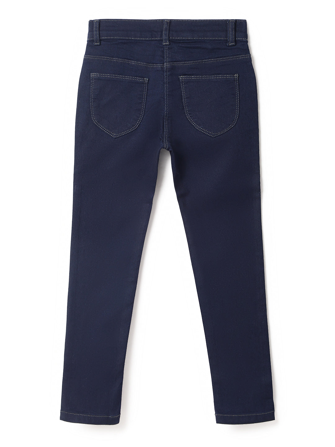 Girls Dark Blue Lycra Washed Slim Fit Jeans
