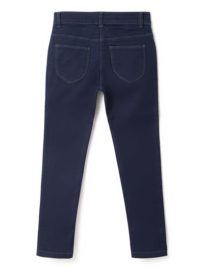 Girls Dark Blue Lycra Washed Slim Fit Jeans