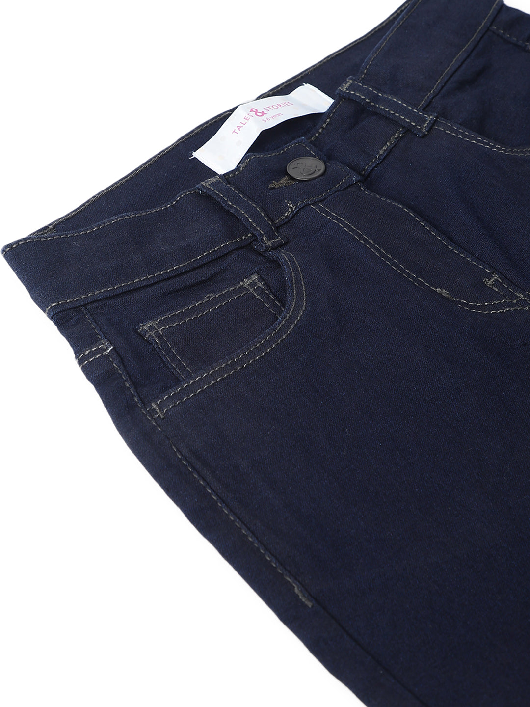 Girls Dark Blue Lycra Washed Slim Fit Jeans