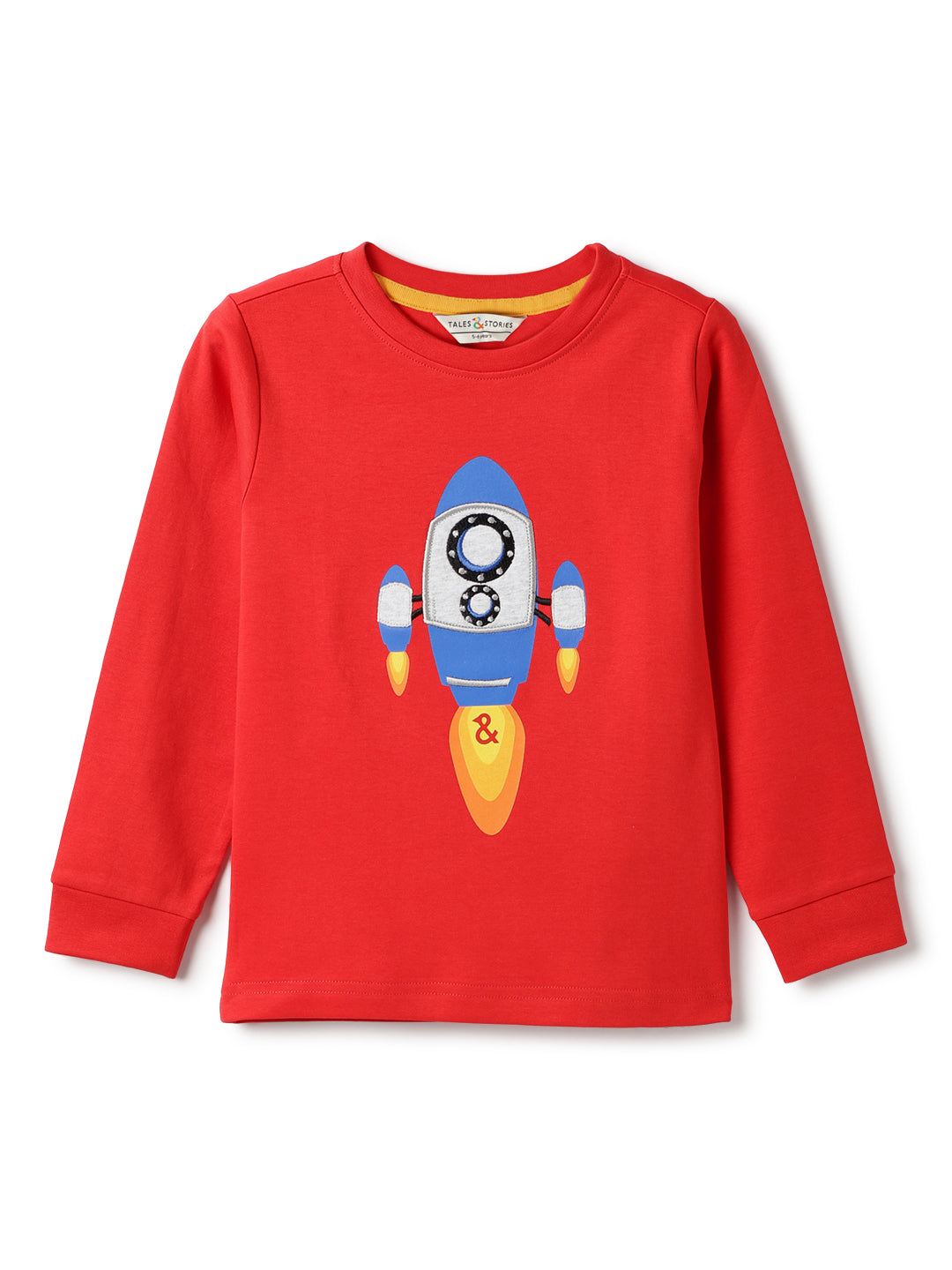 Boys Cotton Red Printed T-Shirt